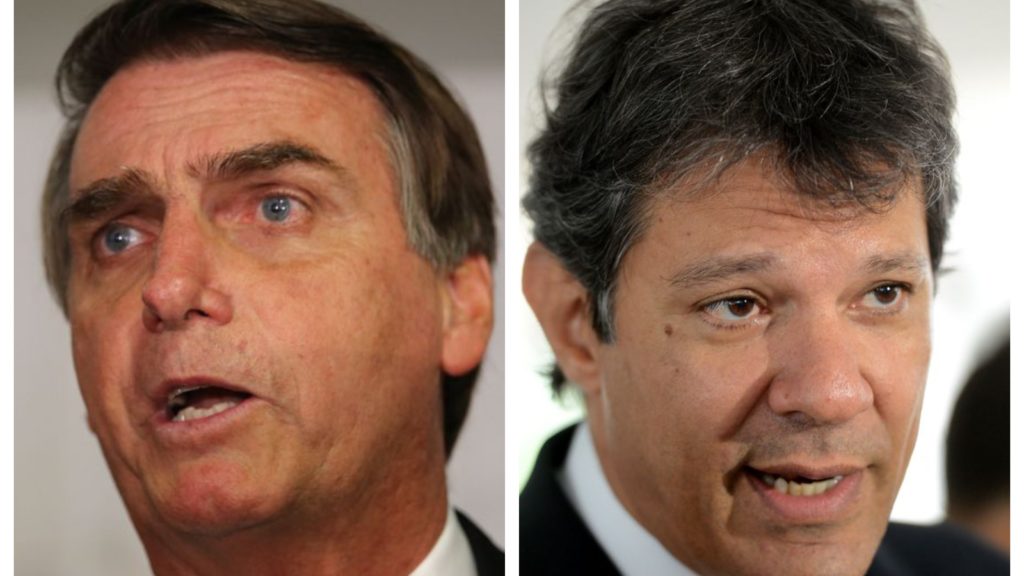 Jair Bolsonaro tem 28,2% contra 25,2% de Fernando Haddad, segundo pesquisa CNT/MDA