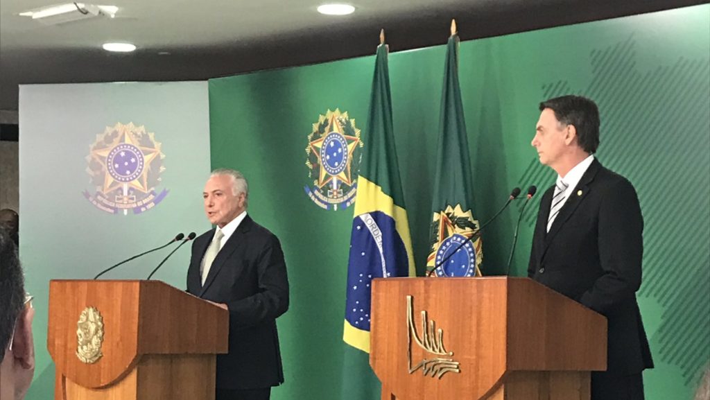 Michel Temer e Jair Bolsonaro no Palácio do Planalto