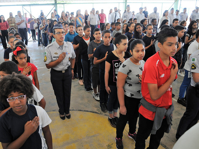 Solenidade de lançamento das escolas cívico-militar compartilhadas em Brasília, em 11 de fevereiro de 2019[. Foro: Renato Alves/Ag. Brasília