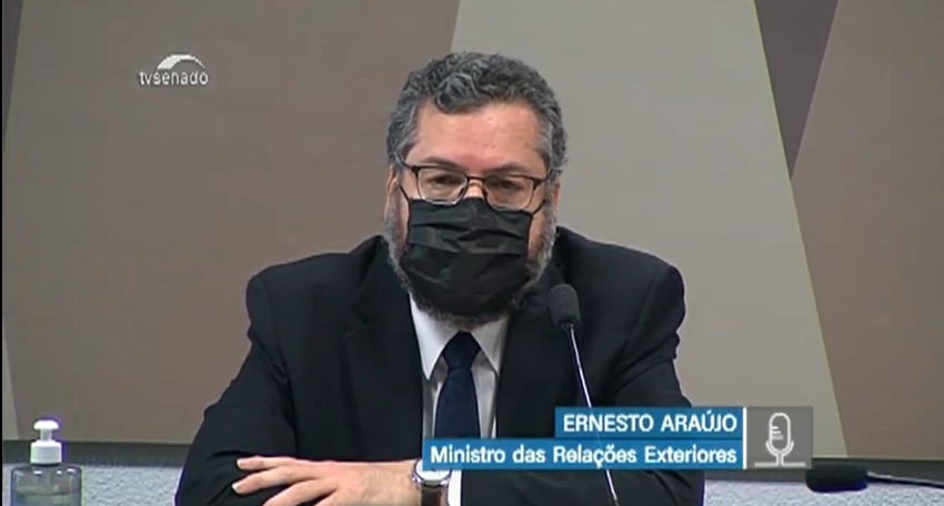 O ministro de Relações Exteriores, Ernesto Araújo. [fotografo] TV Senado/Reprodução [/fotografo]
