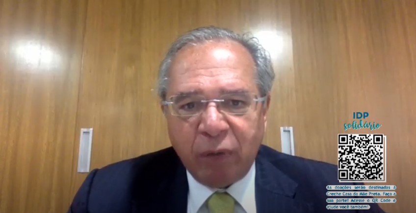 O ministro da Economia Paulo Guedes, em live do IDP. Foto: Reprodução/YouTube