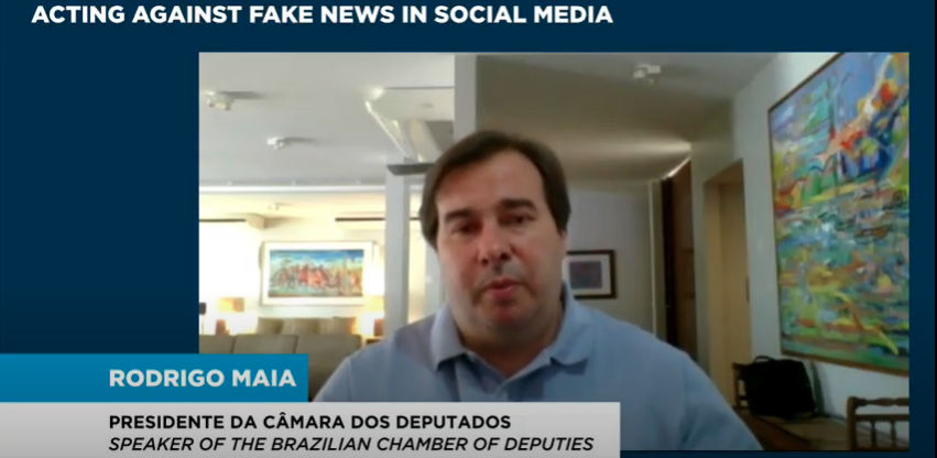 O presidente da Câmara dos Deputados, Rodrigo Maia, em webinar sobre Fake News promovido pela FGV. Foto: YouTube/Reprodução