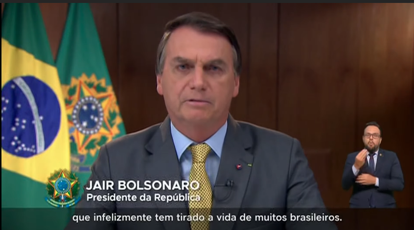 Bolsonaro, em discurso neste 23/3 [fotografo]TV Brasil/Reprodução[/fotografo]