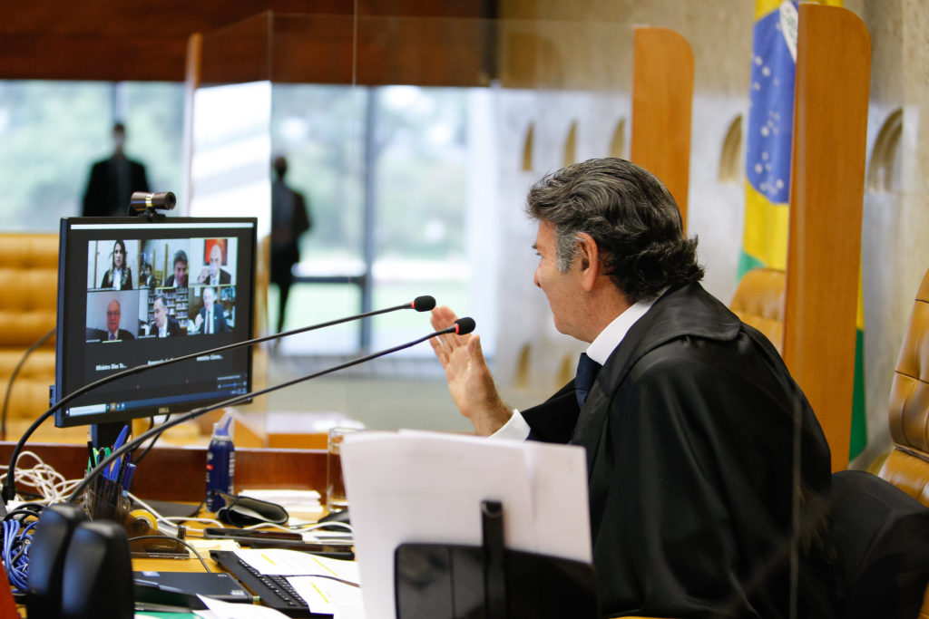 Presidente do STF, ministro Luiz Fux em sessão realizada por videoconferência que julga caso de Lula. Foto: Fellipe Sampaio /SCO/STF