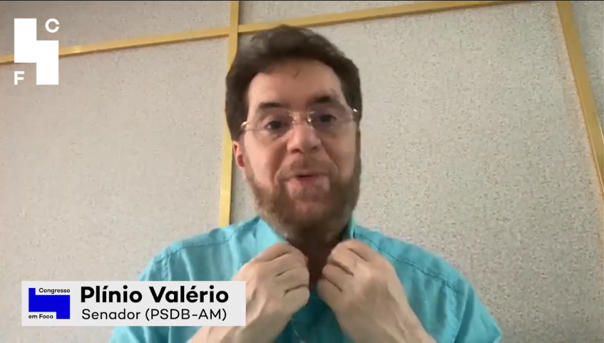 O senador Plínio Valério (PSDB-AM), em vídeo que reclama da instalação de possível segunda CPI da Covid. Foto: Reprodução via YouTube