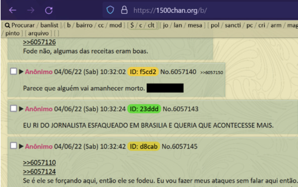 Ao divulgar reportagem onde revela a produção de fake news em favor de Bolsonaro em fórum anônimo, repórter do Congresso em Foco é ameaçado. Foto: reprodução