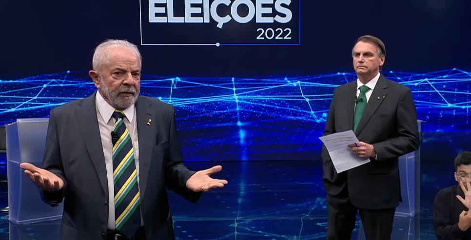 Durante debate, Lula explorou fragilidade de Bolsonaro ao tratar da pandemia, e Bolsonaro retaliou relembrado escândalos na Petrobras. Foto: reprodução/Band