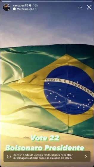 Em publicação nas redes sociais, diretor-geral da PRF, Silvinei Vasques, pediu voto em Bolsonaro. Foto: Reprodução/Instagram