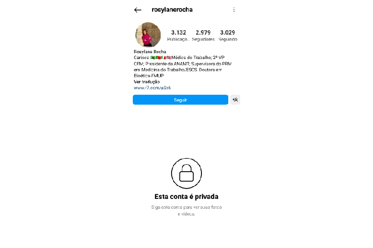 Presidente interina do CFM, Rosylane Rocha trancou o perfil após repercussão das publicações. Foto: Reprodução/Instagram