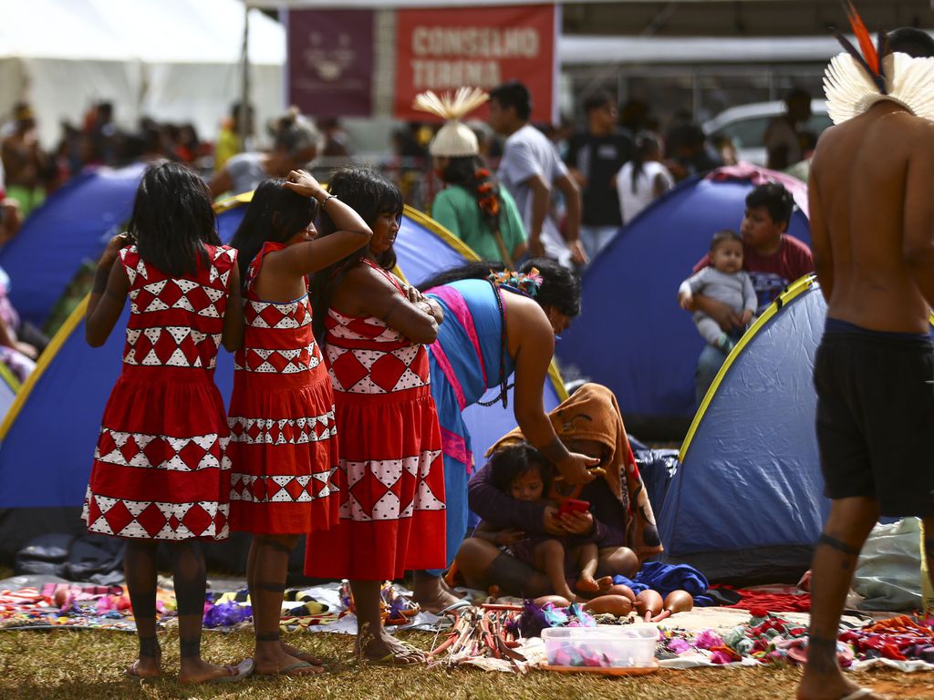 Começou nessa segunda-feira (24) o Acampamento Terra Livre (ATL) com o tema “O futuro indígena é hoje. Sem demarcação, não há democracia!” Foto: Marcelo Camargo/Agência Brasil