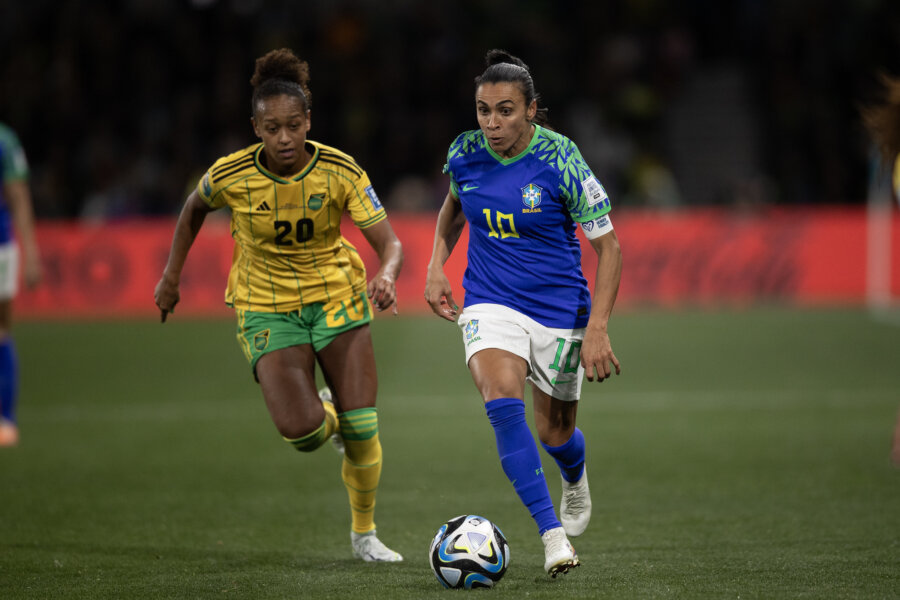 A jogadora Marta em partida contra a Jamaica, na Copa do Mundo. Foto: Thais Magalhães/CBF