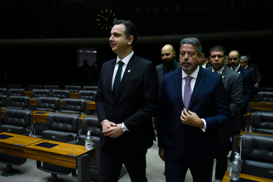 O presidente do Senado Federal, Rodrigo Pacheco (PSD-MG), e o presidente da Câmara dos Deputados, Arthur Lira (PP-AL). Foto: Edilson Rodrigues/Agência Senado