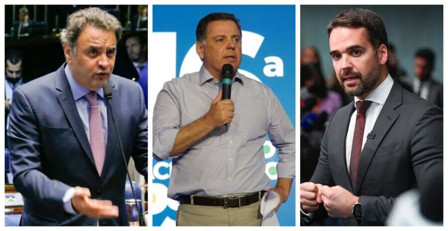 Aécio Neves, Marconi Perillo e Eduardo Leite, que tentam achar uma solução para a crise do PSDB