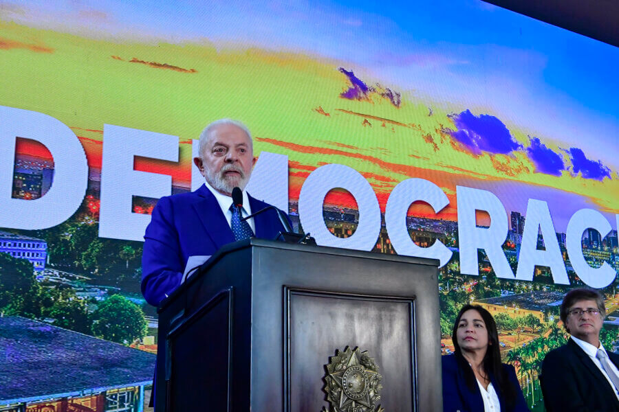 O presidente Lula (PT) em ato no Congresso para marcar um ano dos atos golpistas de 8 de janeiro de 2023. Foto: Waldemir Barreto/Agência Senado
