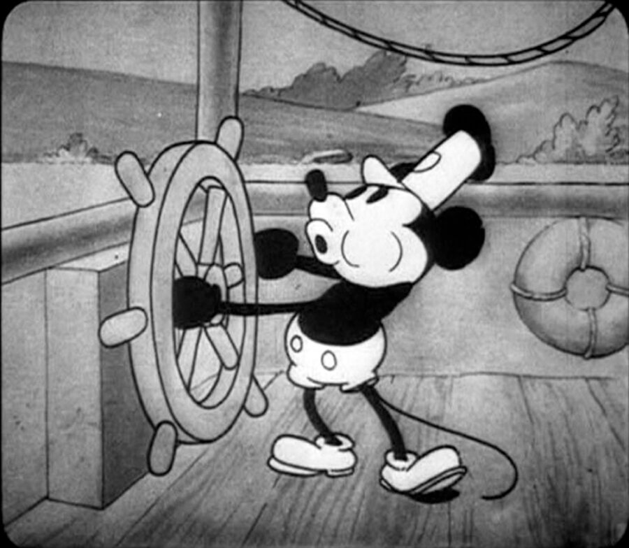 O Mickey Mouse de "Steamboat Willie". Imagem: Wikimedia Commons
