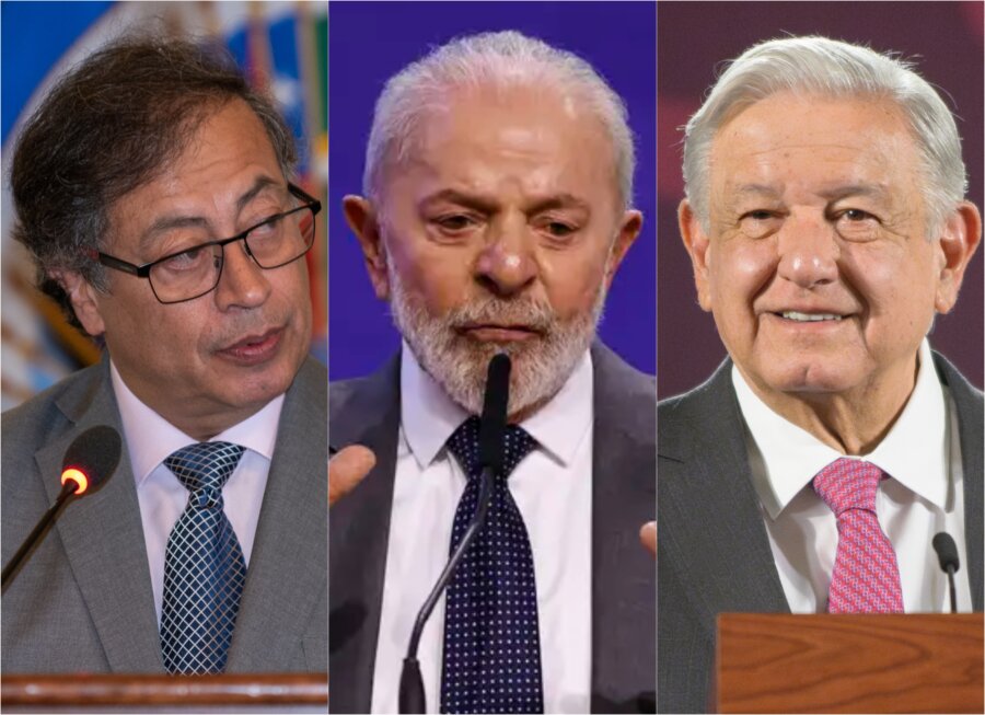 Os presidentes Gustavo Petro (Colômbia), Lula (Brasil) e Obrador (México)