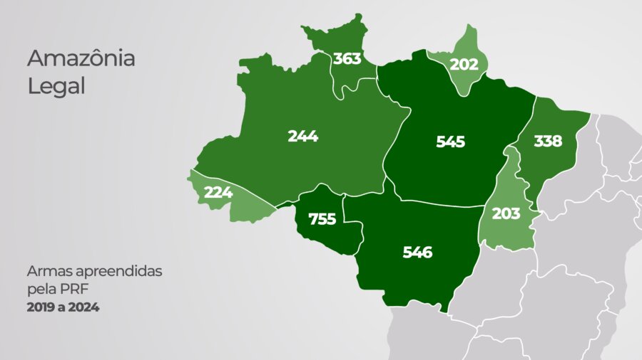 Lista de apreensões de armas pela PRF por estado na Amazônia. Foto: Kakau Nogueira